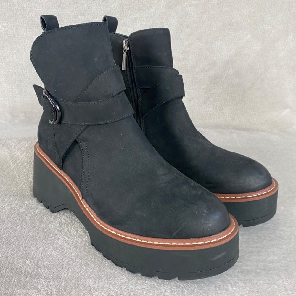 Blondo Giovani Women Platform Ankle Boots 9.5 Waterproof Black Nubuck Chunky NEW